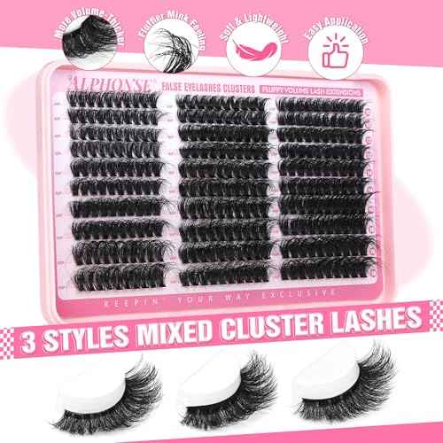 Fluffier Lash Clusters Thick Volume Lash Extension 10-18mm Cluster Eyelash Extensions DIY Individual Lashes Wispy at Home Pesta?as Pelo a Pelo by ALPHONSE (60D+80D+100D, 300pcs)