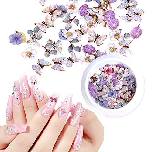 BELICEY 300Pcs 3D Wood Pulp Flower Nail Art Charm Butterfly Nails Art Flower Nail Charms Clear Bow Butterfly Nailfor Nail Art Decoration & DIY Crafting Design
