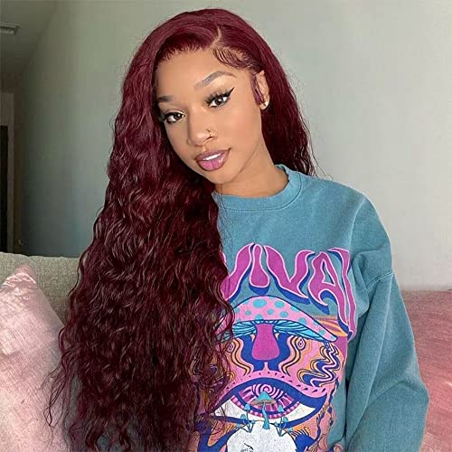 REMY HAIR Deep Wave Hair Weaves 99j Red Wine Color Deep Curly Unprocessed Virgin Human Hair Extensions Burgundy Deep Wave Brazilian Hair 1 Bundles 24 Inch