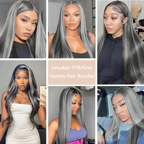 Straight Bundles P1B/Grey Human Hair Bundles 16 18 20 Inch Human Hair 3 Bundles Unprocessed Brazilian Virgin Quick Weave Human Hair Extensions For Black Women