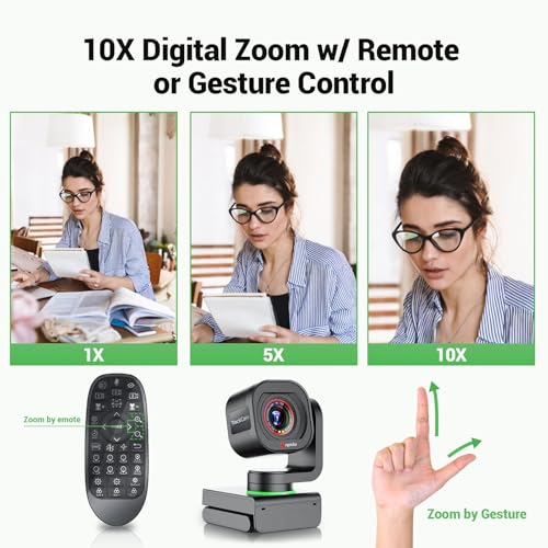 Angetube TrackCam, 4K Webcam for PC, AI Tracking PTZ Streaming Web Camera with Remote, USB 3.0, Gesture Control, HDR, Microphones, TOF Autofocus 1080P 60FPS for Desktop Computer/Laptop/Video Call