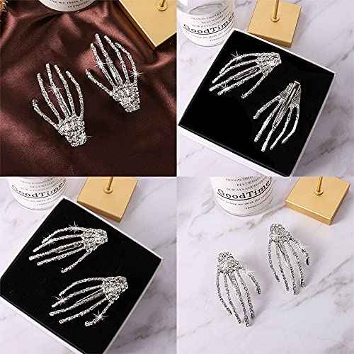 Hair Barrettes Halloween Hair Accessories for Women Girls Silver Skeleton Hand Hair Clips Punk Horror Bone Hair Clip Barrettes for Party Cosplay 2pcs
