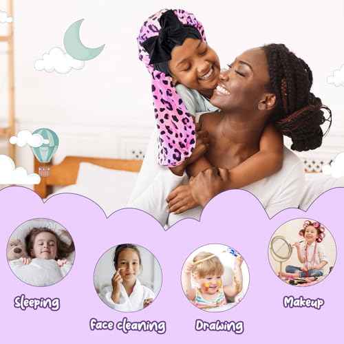 Lolalet Kids Bonnets for Girls, Long Silk Bonnet for Sleeping Kids Satin Bonnet Cap with Tie Band (F -1 Pc, Leopard)