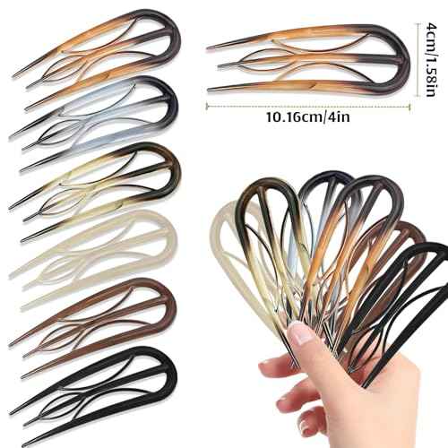 6Pcs French Hair Clips, U Shaped French Hair Pin Retro Fork Hair Pin Internal Teeth French Hair Clips, Tortoise Shell French Hair Pins for Women Thin Hair Buns Twist Hairstyle Accessories