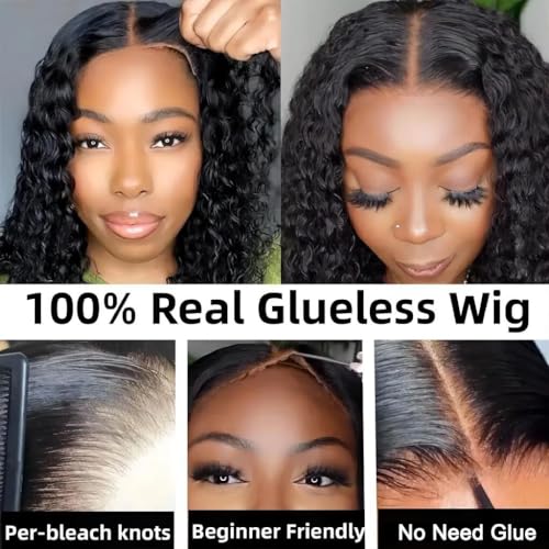 ISEE Wear and Go Glueless Wigs Human Hair Pre Plucked Deep Wave Bob Wig Human Hair Lace Front Wigs for Women Upgraded No Glue Pre Cut 6x4 Lace Closure Glueless Wigs for Black Women Human Hair 14 Inch
