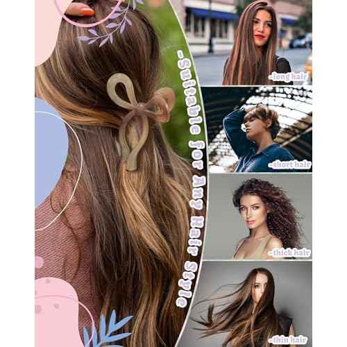 4 PCS Bow Hair Clips Bow Claw Clip for Women Nonslip Large Hair Claw Clips for Thin and Thick Hair Strong Hold Hair Bows (Black+Light Brown+Off-White+Dark Brown)