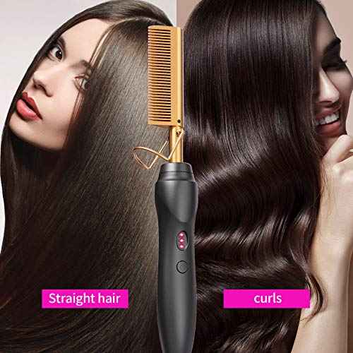 Hot Comb Hair Straightener Pressing Combs - Ceramic Electric Straightening Comb for Natural Black Beard Wigs Holiday Gift