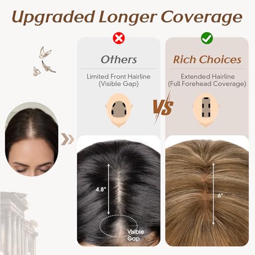 Rich Choices Hair Toppers for Women Real Human Hair 360¡Æ3D Clip in Bangs 100% Remy Human Toppers with Bang for Thinning 150% Density Lace Base 08 Inch #4P27 Medium Brown Highlight Dark Blonde