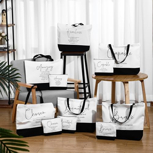 Abbylike Christian Gift Bags Bible Verse Tote Bag Religious Cosmetic Makeup Bag for Thanksgiving Day Christmas