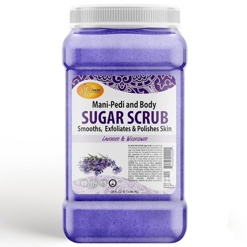 SPA REDI – Sugar Body Scrub, Lavender and Wildflower, 128 Oz Exfoliating, Moisturizing, Hydrating and Nourishing, Glow, Polish, Smooth and Fresh Skin - Body Exfoliator