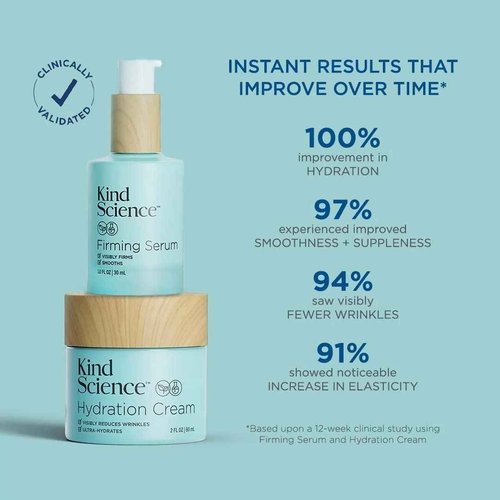 Kind Science Firming Face Serum for Women - Hyaluronic Acid Serum for Face Visibly Smooths Wrinkles - Bakuchiol Retinol Alternative with Peptides - Anti Aging Skin Care for Sensitive Skin, 1 fl oz