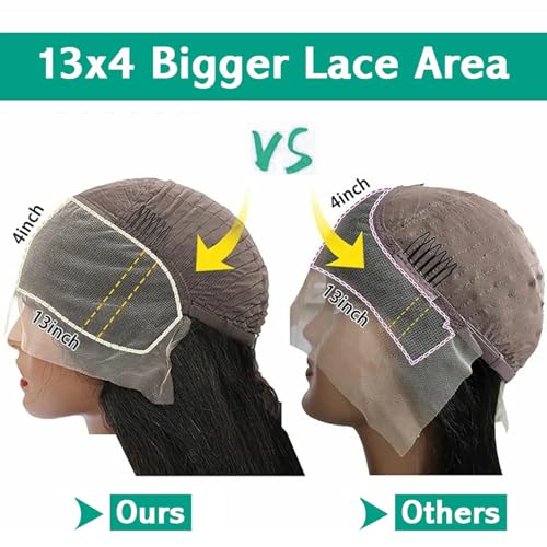 28 Inch Long Body Wave Human Hair Lace Front Wigs Pre Plucked Natural Black Color 13x4 HD Lace Ear to Ear Frontal Wig for Black Women Easy to Style (28 inch)
