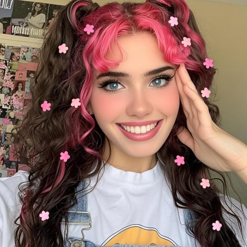 Mini Flower Hair Clips Small 50Pcs Cute Tiny Claw Clips for Bangs Thin Fine Hair Barrettes Decorative Floral Hair Accessories for Women Girls Teens (Pink)