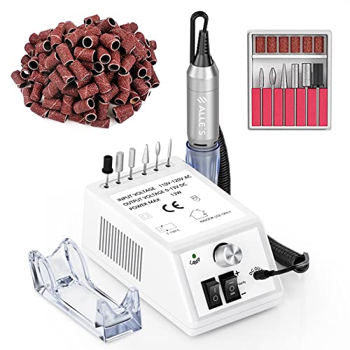 Professional Nail Drill Machine 20000RPM Efile Electric Nail Filer Kit for Finger Toe Nails, Acrylic Gel Nails Manicure Pedicure, with 6Pcs Nail Bits and 106Pcs Sanding Bands - White