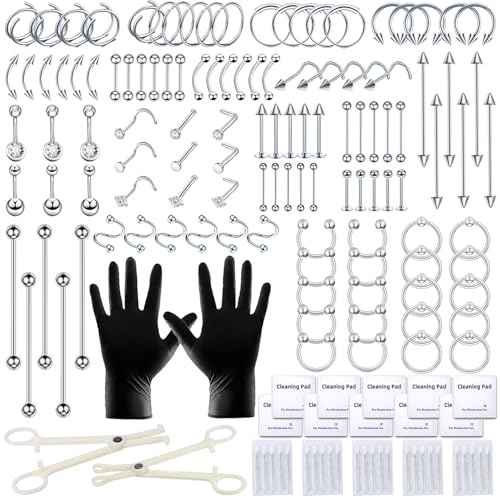153Pcs Piercing Kit: 12G, 14G, 16G, 20G Needles & 316L Stainless Steel Jewelry for Nose, Belly, Lip, Ear & More