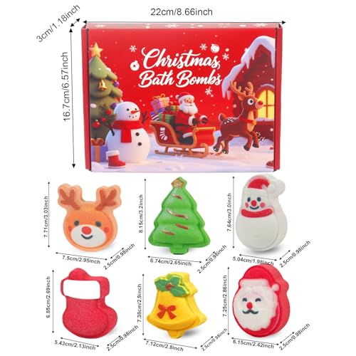 Christmas Bath Bombs for Kids & Women, Handmade Bath Bomb Gift Set of 6 Fun Shapes, Perfect Stocking Stuffers for Teen Girls & Boys, Skin Care Bathbombs as Christmas Gifts for Kids