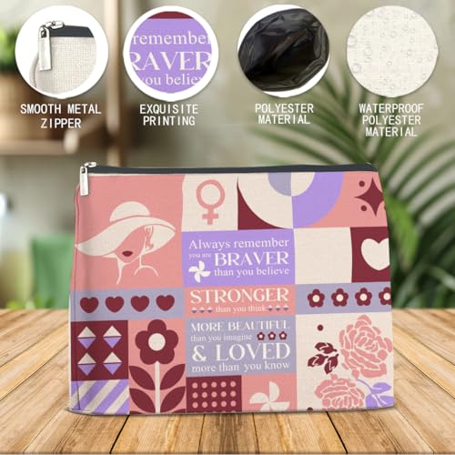 Inspirational Makeup Bag Always Remember You Are Braver Than You Believe Cosmetic Bag Encouragement Gifts for Women Teen Girls Sister Daughter
