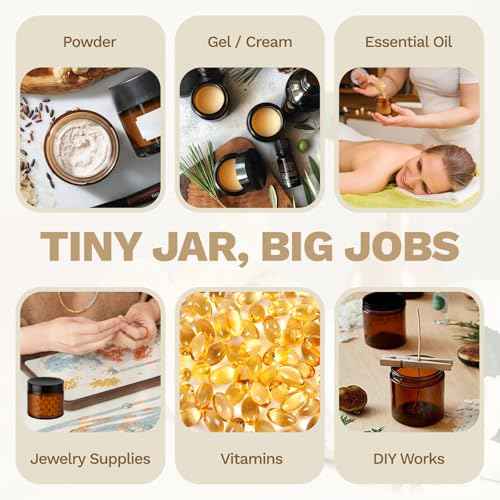 4 oz Small Glass Jars with Lids, Bumobum 36 Pack Amber Glass Cosmetic Jars with Inner Liners, 120ml Round Empty Sample Containers with Blank Labels for Cream, Body Scrub, Lotion