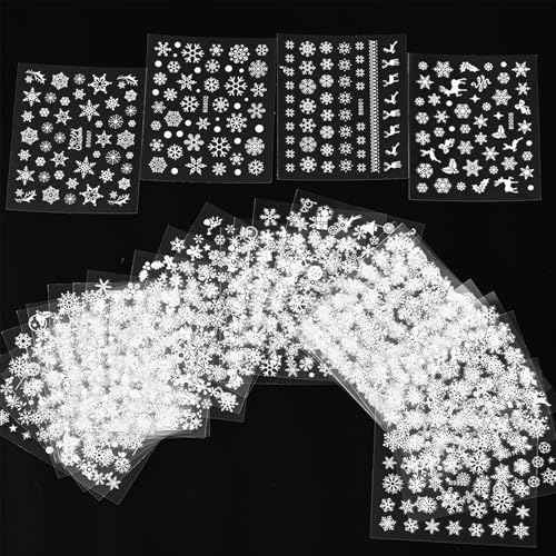 30 Sheets Winter/Christmas Nail Stickers, White Snowman Santa Elk Designs - DIY Nail Art Decals