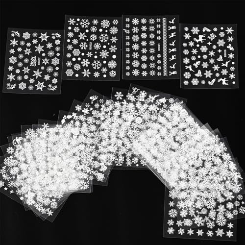 30 Sheets Winter/Christmas Nail Stickers, White Snowman Santa Elk Designs - DIY Nail Art Decals
