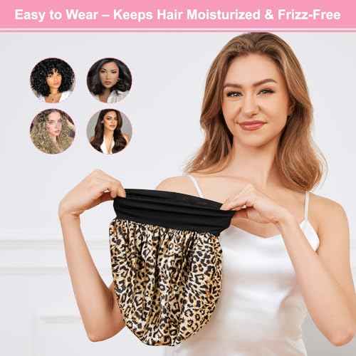 3PCS Silk Sleep Bonnet for Women, Large Satin Hair Caps with Elastic Band for Curly Hair and Frizz Control