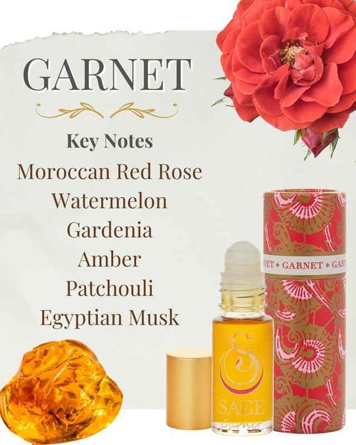 Garnet Perfume Oil Roll-On by Sage- 1/8 oz, Vegan & Cruelty-Free, Earthy Scent, Moroccan Rose, Amber, Egyptian Musk - Made in USA