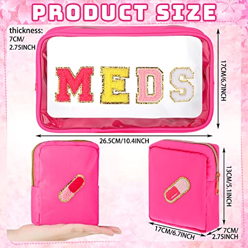 Hillban 2 Pcs Medicine Chenille Letter Bag Preppy Clear Nylon Portable Makeup Meds Cases for Travel PVC Transparent Mini First Aid Storage Bag Gift for Christmas Women(Lovely)