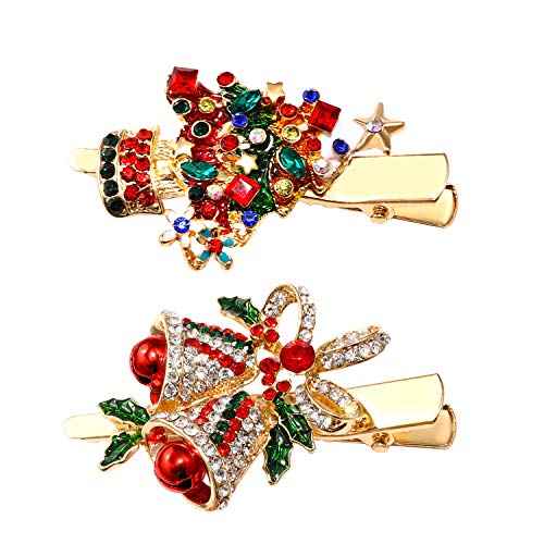 Christmas Hair Clips Hairpin Sparkling Rhinestone Christmas Tree Bells Snowflake Reindeer Hair Barrette Xmas Holiday Party Alligator Hair Clips Hair Accessories For Woman(tree bells)