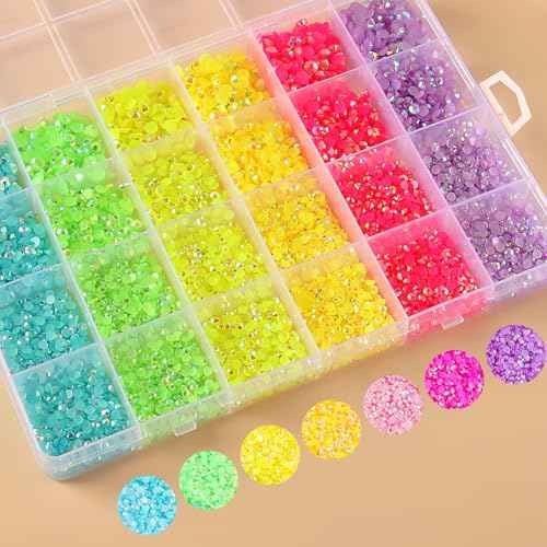 21000 Pcs Nail Resin Flat Rhinestones Multi Size Colorful Jelly Rhinestones Resin 6 Colors AB Nail Gems for Nail Art, Cosmetics, Face Decoration, DIY Decoration 3/3/4/5mm