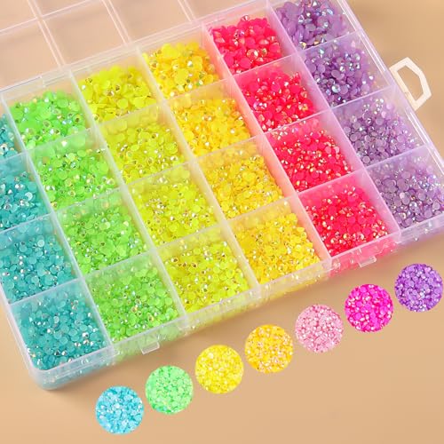 21000 Pcs Nail Resin Flat Rhinestones Multi Size Colorful Jelly Rhinestones Resin 6 Colors AB Nail Gems for Nail Art, Cosmetics, Face Decoration, DIY Decoration 3/3/4/5mm