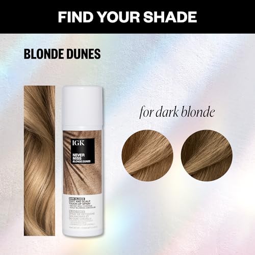 IGK NEVER MISS Root & Scalp Touch-Up Spray - Dark Blonde | Temporary Gray Coverage for Roots & Thinning Hair | Waterproof, Sweat-Resistant, Non-Flaking | With Biotin, Rosemary & Squalane | 2oz