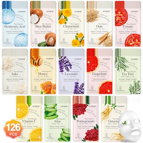 126 Pack Sheet Face Masks Skincare, Bulk Facial Mask Gifts Set for Women Skin Care, Hydrating Face Masks Suitable for All Skin Types, Face Mask Spa for Sensitive Skin