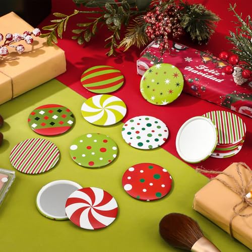 Geetery 36 Pcs 9 Styles Christmas Compact Mirror Bulk Portable Mini Mirror Christmas Makeup Glass Mirror Stocking Stuffers Holiday Decoration for Women Supplies