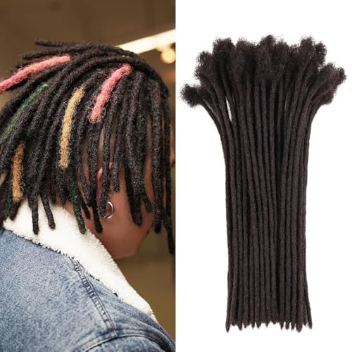 100% Loc Extensions Human Hair, 4Inch 0.8cm 60 Strands Handmade Dreadlock Extensions for Men Women Kids (#Natural Black)