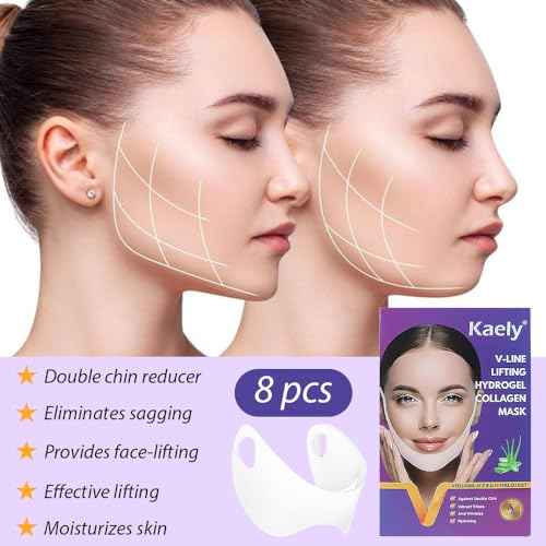 Kaely 8Pcs V Line Lifting Mask,Double Chin Mask,Chin Strap for Double Chin for Women,Face Lift Masks with Collagen,Hydrating Anti-aging