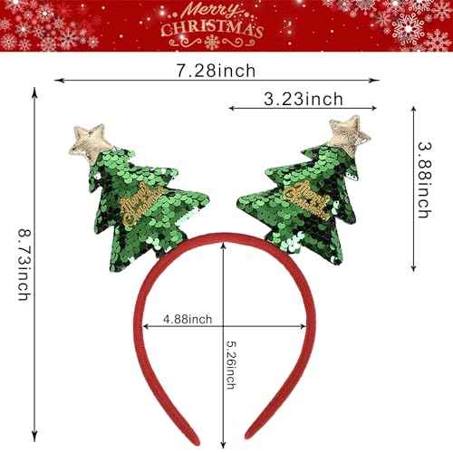 Christmas Tree Headband Sequins Hair Band Glitter Merry Christmas Hair Hoop Women Girls Green Hair Accessories Headdress for Cosplay Christmas Decoration Party Supplies Gift
