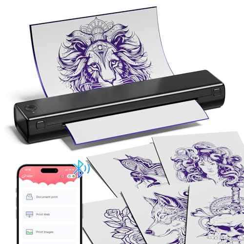 COLORWING M08F Portable Wireless Tattoo Stencil Printer, Thermal Inkless Bluetooth Tattoo Stencil Machine with 10pcs Tattoo Transfer Paper, Ideal for Tattoo Artists & Beginners - Black