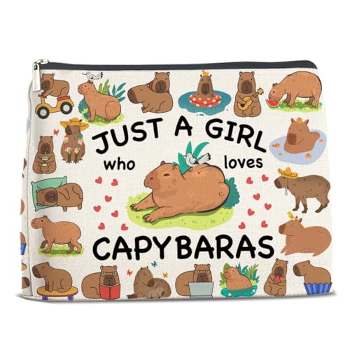 Animal Lovers Gifts Makeup Bag for Teen Girls Women, Birthday Christmas Gift for Capybaras Lovers Pet Owner Sister Bestie Just a Girl Who Loves Capybaras Travel Toiletry Cosmetic Bag for Purse