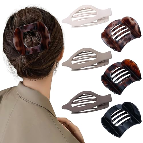 6 PCS French Flat Hair Clips for Women 2 Styles Large Matte Flat Claw Clips Strong Hold No-Slip French Hair Barrettes for Thick Thin Hair(Leopard + Brown)