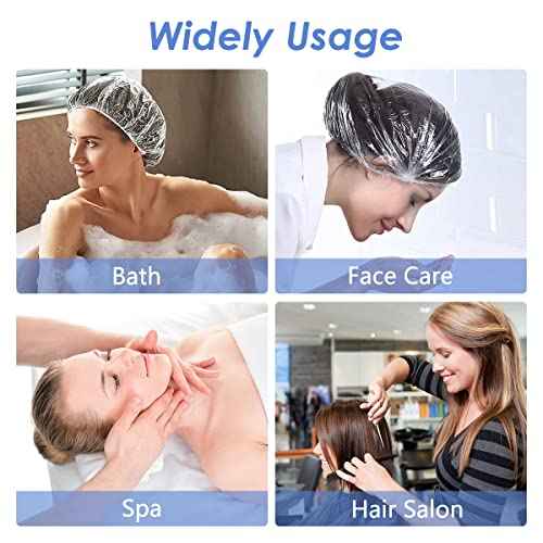 Aquior Shower Cap Disposable, 100 PCS Shower caps Large&Thick Waterproof Clear Plastic Elastic Hair Bath Caps For Women Kids Girls, Hotel and Hair Solon, Travel Spa, Home Use¡¦