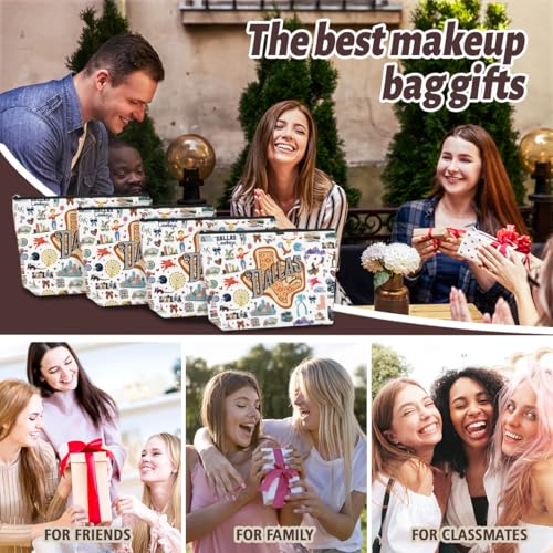 4PCS Dallas Themed Makeup Bag - Dallas Souvenirs Gift for Women, Best Friend, Sister - Travel Friendly Cosmetic Bag, Birthday Christmas Gifts