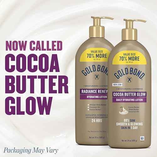 Gold Bond Cocoa Butter Glow Daily Hydrating Lotion with Shea Butter, Cocoa Butter & Coconut Oil, Exfoliating Moisturizer for Dry Skin, 24 oz.