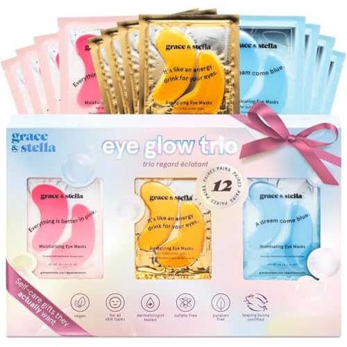 grace & stella Under Eye Patches (12 pairs) Eye Masks for Puffy Eyes and Dark Circles - Stocking Stuffers, Christmas Gifts for Women - Gifts for Birthdays, Bachelorette Party, Bridesmaids, Self Care