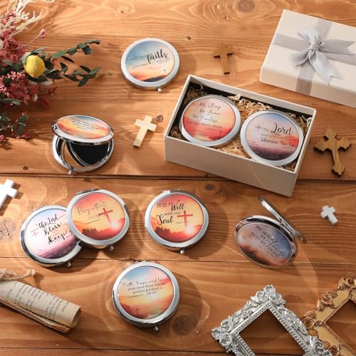 9 Pcs Christian Compact Mirrors Gifts for Women Bulk Religious Pocket Mirror with Bible Verse Inspirational Scripture Quote Church Gifts for Ladies Church Congregation Group Party Favors