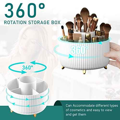 Diesisa Makeup Brush Holder Organizer,360¡Æ Rotating Makeup Brush Organizer,5 Slot Make up Brushes Cup for Cosmetics, Nail Polish, Art Supply, Bathroom Vanity Desktop Organizer - White