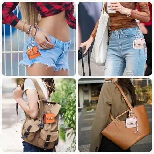 2 PACK Mini Backpack Keychain, Cute Cosmetic Bag for Purse with Wrist Strap, PU Leather Makeup Bag Headphone Pouch for Girls Women, Birthday/Party/Christmas Gifts (Ladder)