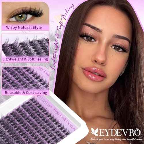 EYDEVRO Wispy Lash Clusters Natural Eyelash Clusters 9-18mm Cluster Eyelash Extensions CD Curvature 192 Pcs Manga Cluster Lashes Individual Lashes DIY Lash Extensions
