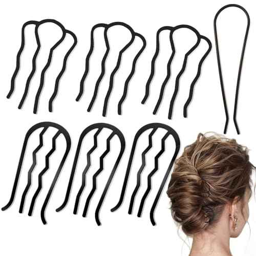 7 Pcs Metal Hair Side Combs Hair Fork Clip Teeth Hair Pin Stick for Updo Bun, U Shape Hair Combs for Vintage Hairstyle Hair Accessories, Fine Hair Combination