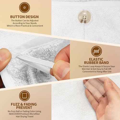 NEXCOVER Hair Towel Microfiber, 2 Pack White 9.8 inch X 25.5 inch Hair Wrap,Ultra Absorbent Hair Turbans,Fast Drying Head Towels for Women Wet Hair,Long,Curly,Thick,Frizzy Hair