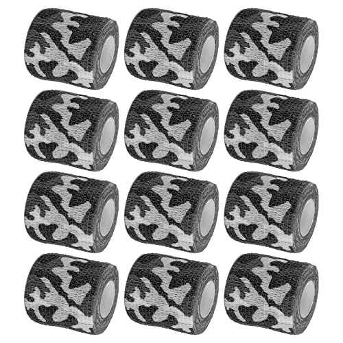 VideoPUP Tattoo Grip Cover Wrap,12PCS Disposable Cohesive Tattoo Grip Cover Elastic Bandage Handle Grip Tube for Tattoo Machine Tattoo Grip Accessories,Black&White Camouflage